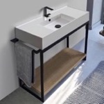 Scarabeo 5124-SOL2-89 Console Sink Vanity With Ceramic Sink and Natural Brown Oak Shelf, 43 Inch